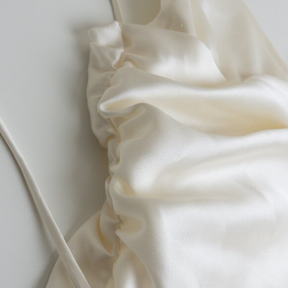 Zara Ivory Satin Ruched Maxi Dress - Picture 9 of 13
